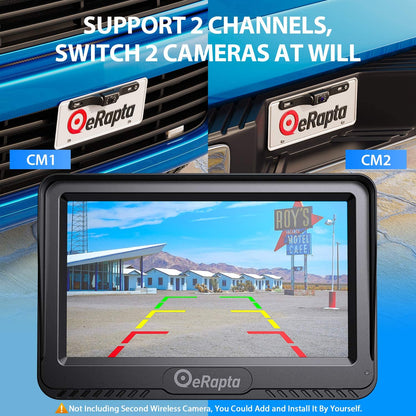 Cámara de visión trasera inalámbrica eRapta ERT03 1080P con monitor para coche, camioneta y pickup.