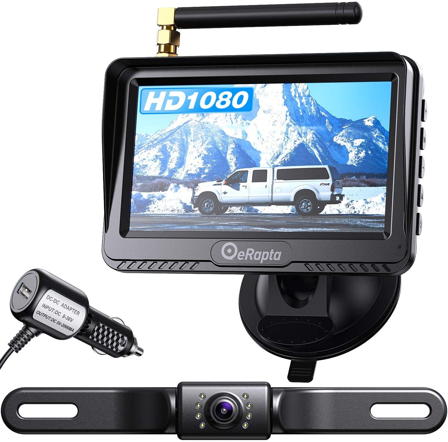 Cámara de visión trasera inalámbrica eRapta ERT03 1080P con monitor para coche, camioneta y pickup.