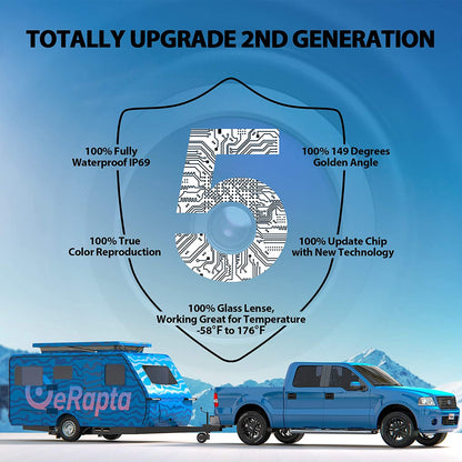 Cámara de Respaldo eRapta A5I, Monitor de 5” 1080P, Impermeable IP69, Sistema de Cámara de Respaldo para Carro/Camión/Remolque/Minivan